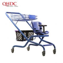 Color Plated Surface Handling Supermarket Trolley 2-tier Shopping Cart With Baby Seat