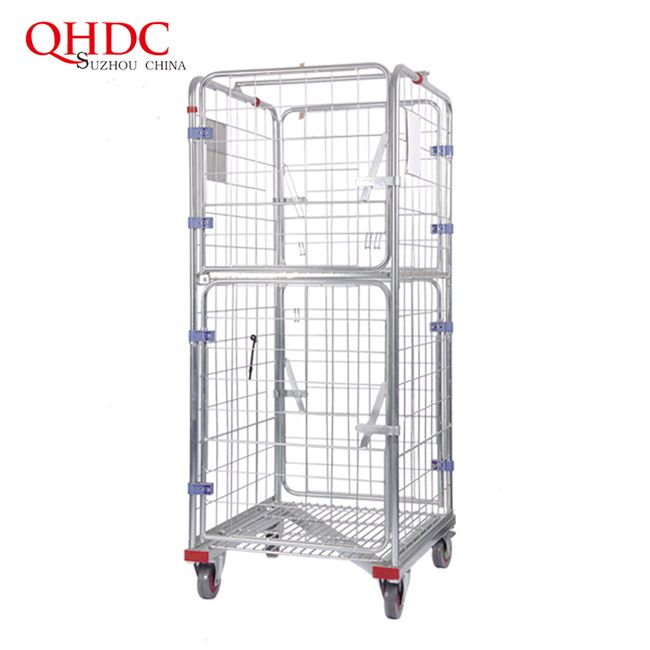 Steel Storage Trolley Galvanized Container Metal Cage Rolling Cart