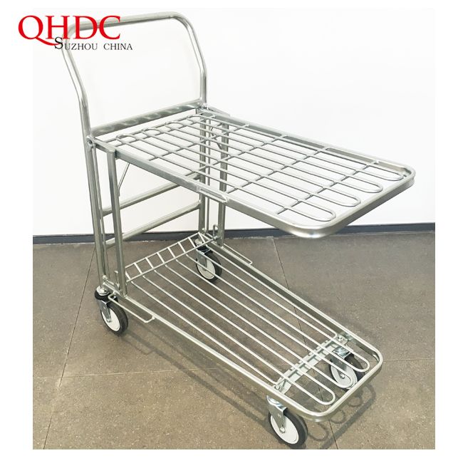 2 Tier Steel Folding Supermarket Trolley Carts