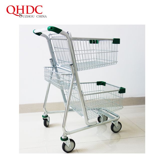 Factory Price Double Basket Metal Shopping Trolleys Carts Supermarket
