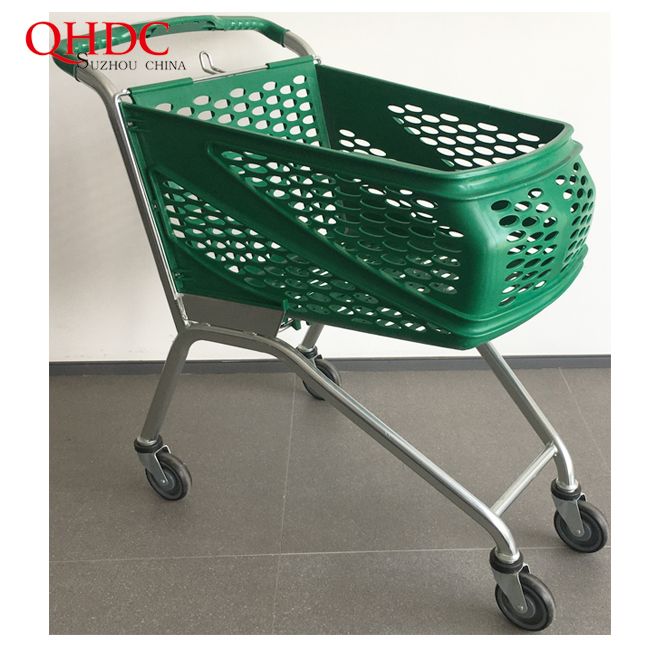 european style 4 wheel supermarket plastic shopping cart trolley
